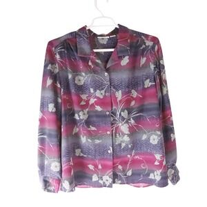 Alfred Dunner Womens Button Up Shirt Purple Floral Long‎ Sleeve Casual Size 18
